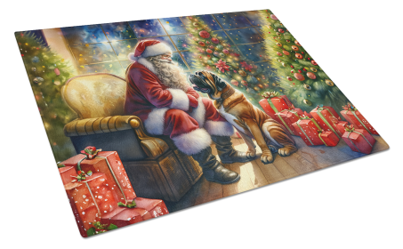 Moments with Santa Glass Cutting Board (Dog Breed: Bullmastiff 4086, size: large)