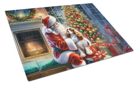 Moments with Santa Glass Cutting Board (Dog Breed: Cavalier Spaniel 4090, size: large)