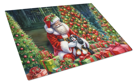 Moments with Santa Glass Cutting Board (Dog Breed: Cavalier Spaniel 4091, size: large)