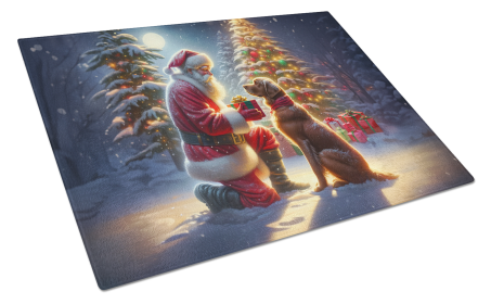 Moments with Santa Glass Cutting Board (Dog Breed: Chesapeake Bay Retriever 4092, size: large)