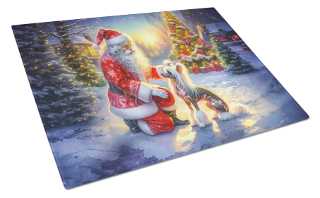 Moments with Santa Glass Cutting Board (Dog Breed: Chinese Crested 4095, size: large)