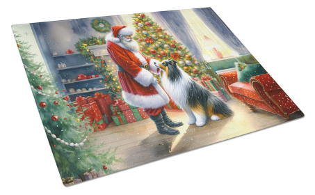 Moments with Santa Glass Cutting Board (Dog Breed: Collie 4097, size: large)