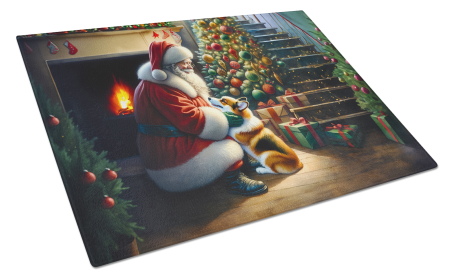 Moments with Santa Glass Cutting Board (Dog Breed: Corgi 4098, size: large)
