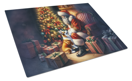 Moments with Santa Glass Cutting Board (Dog Breed: Corgi 4099, size: large)