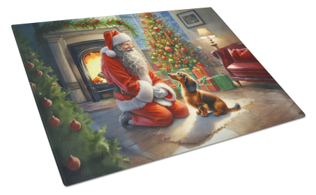 Moments with Santa Glass Cutting Board (Dog Breed: Dachshund 4100, size: large)
