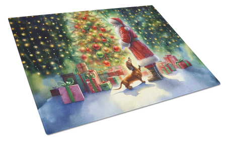Moments with Santa Glass Cutting Board (Dog Breed: Dachshund 4101, size: large)