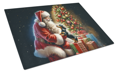 Moments with Santa Glass Cutting Board (Dog Breed: Dachshund 4102, size: large)