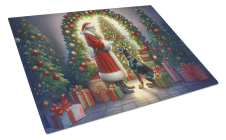 Moments with Santa Glass Cutting Board (Dog Breed: Doberman Pinscher 4104, size: large)
