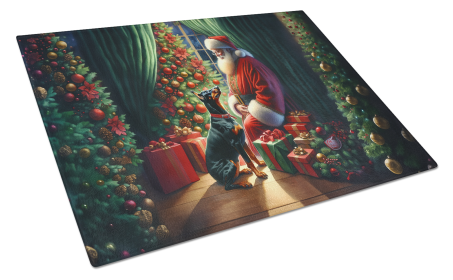 Moments with Santa Glass Cutting Board (Dog Breed: Doberman Pinscher 4105, size: large)