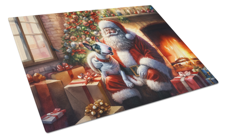 Moments with Santa Glass Cutting Board (Dog Breed: English Bull Terrier 4106, size: large)