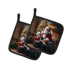 Moments with Santa Pair of Pot Holders (Dog Breed: English Bull Terrier 4106, size: 7.5HX7.5W)