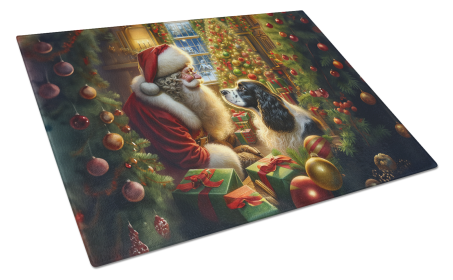 Moments with Santa Glass Cutting Board (Dog Breed: English Springer Spaniel 4108, size: large)