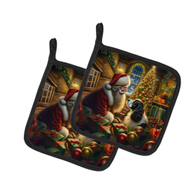 Moments with Santa Pair of Pot Holders (Dog Breed: English Springer Spaniel 4108, size: 7.5HX7.5W)