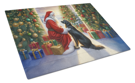 Moments with Santa Glass Cutting Board (Dog Breed: Flat-Coated Retriever 4111, size: large)