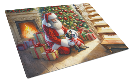 Moments with Santa Glass Cutting Board (Dog Breed: French Bulldog 4113, size: large)