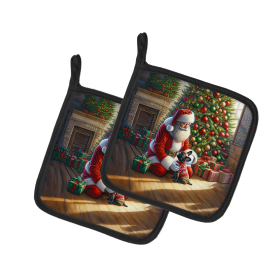 Moments with Santa Pair of Pot Holders (Dog Breed: French Bulldog 4113, size: 7.5HX7.5W)