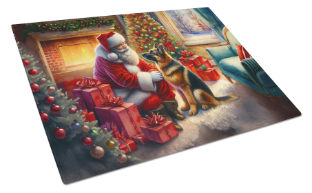 Moments with Santa Glass Cutting Board (Dog Breed: German Shepherd 4114, size: large)