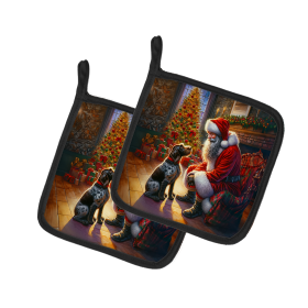 Moments with Santa Pair of Pot Holders (Dog Breed: German Wirehaired Pointer 4116, size: 7.5HX7.5W)