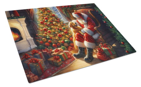 Moments with Santa Glass Cutting Board (Dog Breed: Golden Retriever 4117, size: large)