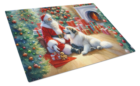 Moments with Santa Glass Cutting Board (Dog Breed: Great Pyrenees 4120, size: large)