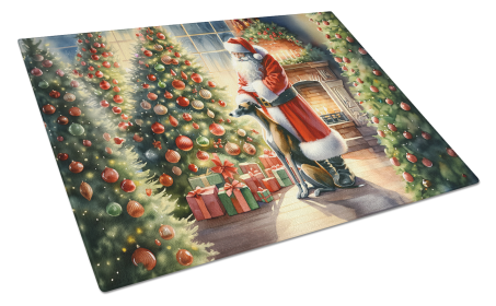 Moments with Santa Glass Cutting Board (Dog Breed: Greyhound 4123, size: large)