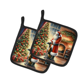Moments with Santa Pair of Pot Holders (Dog Breed: Greyhound 4123, size: 7.5HX7.5W)