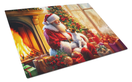 Moments with Santa Glass Cutting Board (Dog Breed: Jack Russell Terrier 4128, size: large)