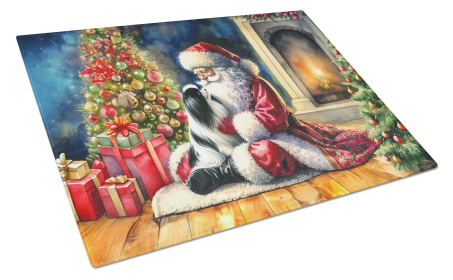 Moments with Santa Glass Cutting Board (Dog Breed: Japanese Chin 4129, size: large)