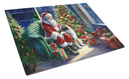 Moments with Santa Glass Cutting Board (Dog Breed: Keeshond 4130, size: large)
