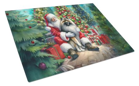 Moments with Santa Glass Cutting Board (Dog Breed: Keeshond 4131, size: large)