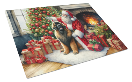 Moments with Santa Glass Cutting Board (Dog Breed: Leonberger 4137, size: large)