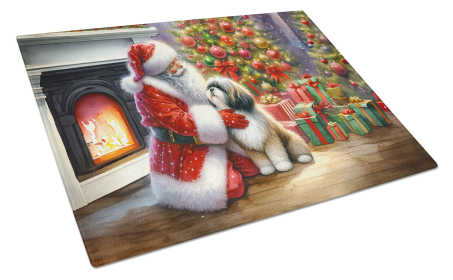 Moments with Santa Glass Cutting Board (Dog Breed: Lhasa Apso 4138, size: large)