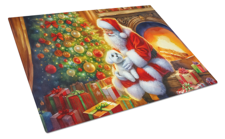 Moments with Santa Glass Cutting Board (Dog Breed: Maltese 4139, size: large)