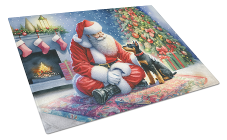 Moments with Santa Glass Cutting Board (Dog Breed: Manchester Terrier 4140, size: large)