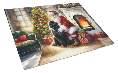 Moments with Santa Glass Cutting Board (Dog Breed: Newfoundland 4143, size: large)