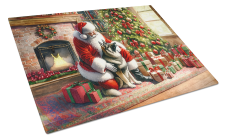 Moments with Santa Glass Cutting Board (Dog Breed: Norwegian Elkhound 4145, size: large)