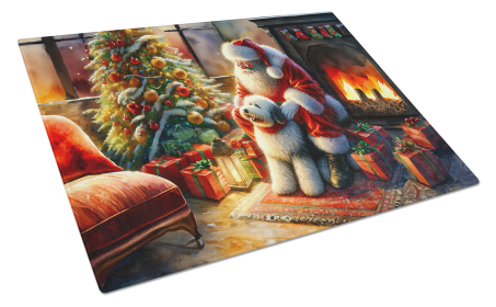 Moments with Santa Glass Cutting Board (Dog Breed: Old English Sheepdog 4146, size: large)