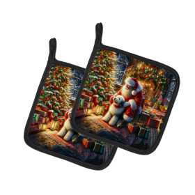 Moments with Santa Pair of Pot Holders (Dog Breed: Old English Sheepdog 4146, size: 7.5HX7.5W)