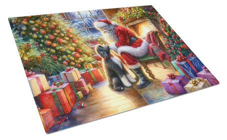 Moments with Santa Glass Cutting Board (Dog Breed: Portuguese Water Dog 4147, size: large)