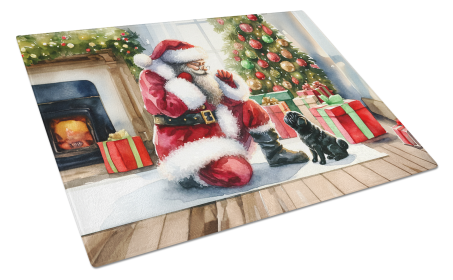 Moments with Santa Glass Cutting Board (Dog Breed: Pug 4148, size: large)