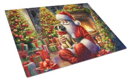Moments with Santa Glass Cutting Board (Dog Breed: Pug 4149, size: large)