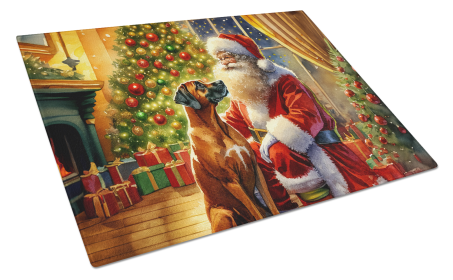 Moments with Santa Glass Cutting Board (Dog Breed: Rhodesian Ridgeback 4150, size: large)