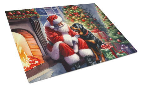 Moments with Santa Glass Cutting Board (Dog Breed: Rottweiler 4151, size: large)