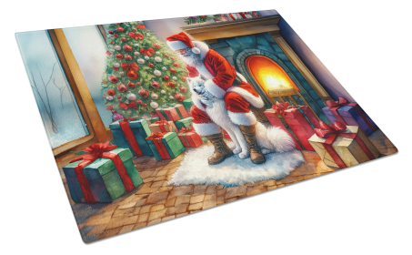 Moments with Santa Glass Cutting Board (Dog Breed: Samoyed 4152, size: large)
