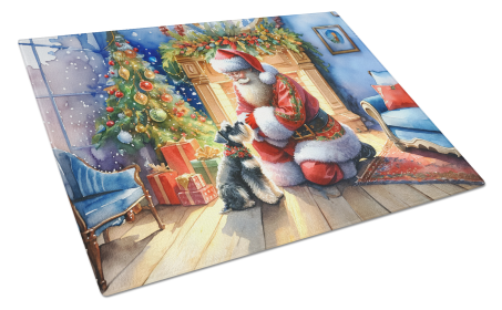 Moments with Santa Glass Cutting Board (Dog Breed: Schnauzer 4153, size: large)