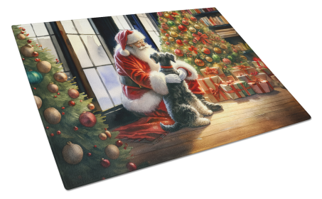 Moments with Santa Glass Cutting Board (Dog Breed: Schnauzer 4154, size: large)