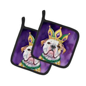 King of Mardi Gras Pair of Pot Holders (Dog Breed: American Bulldog 4719, size: 7.5HX7.5W)