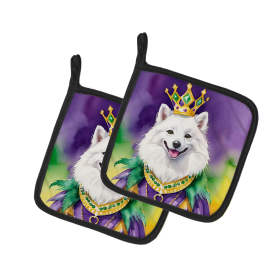 King of Mardi Gras Pair of Pot Holders (Dog Breed: American Eskimo 4721, size: 7.5HX7.5W)