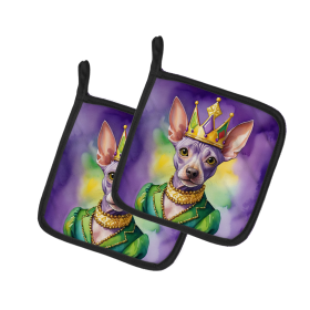 King of Mardi Gras Pair of Pot Holders (Dog Breed: American Hairless Terrier 4723, size: 7.5HX7.5W)
