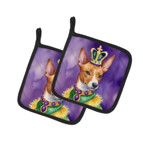 King of Mardi Gras Pair of Pot Holders (Dog Breed: Basenji 4728, size: 7.5HX7.5W)